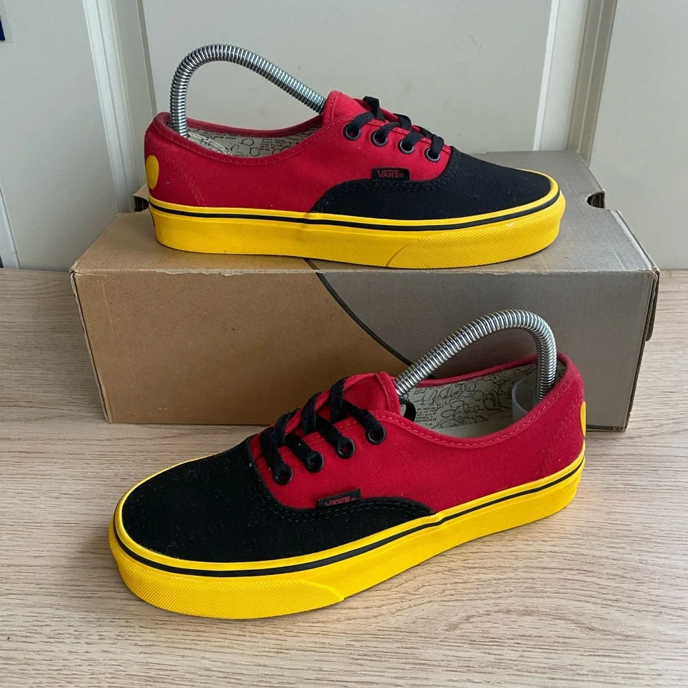 Vans X Disney 90th Anniversary Mickey Mouse Red Yellow Authentic Size M 6- W 7.5 - Picture 2 of 13